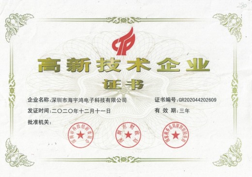 High tech enterprise certificate